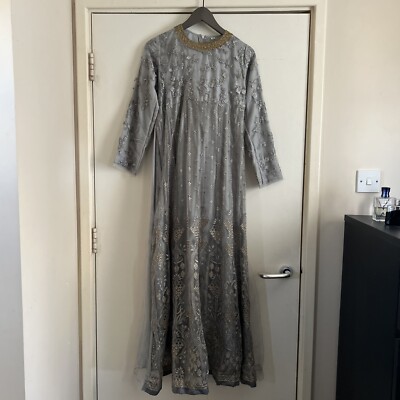 Brand new Indian Wedding light grey anarkali maxi dress - size 38 medium |  eBay UK