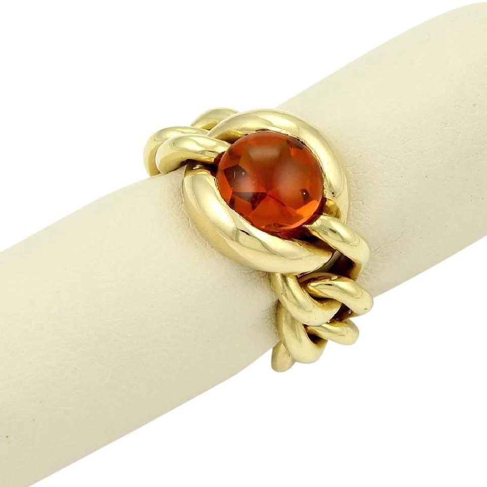 Chanel Yellow Gold 18k 4ct Cabochon Citrine Chain Link Flex Band Ring - Image 2 of 4