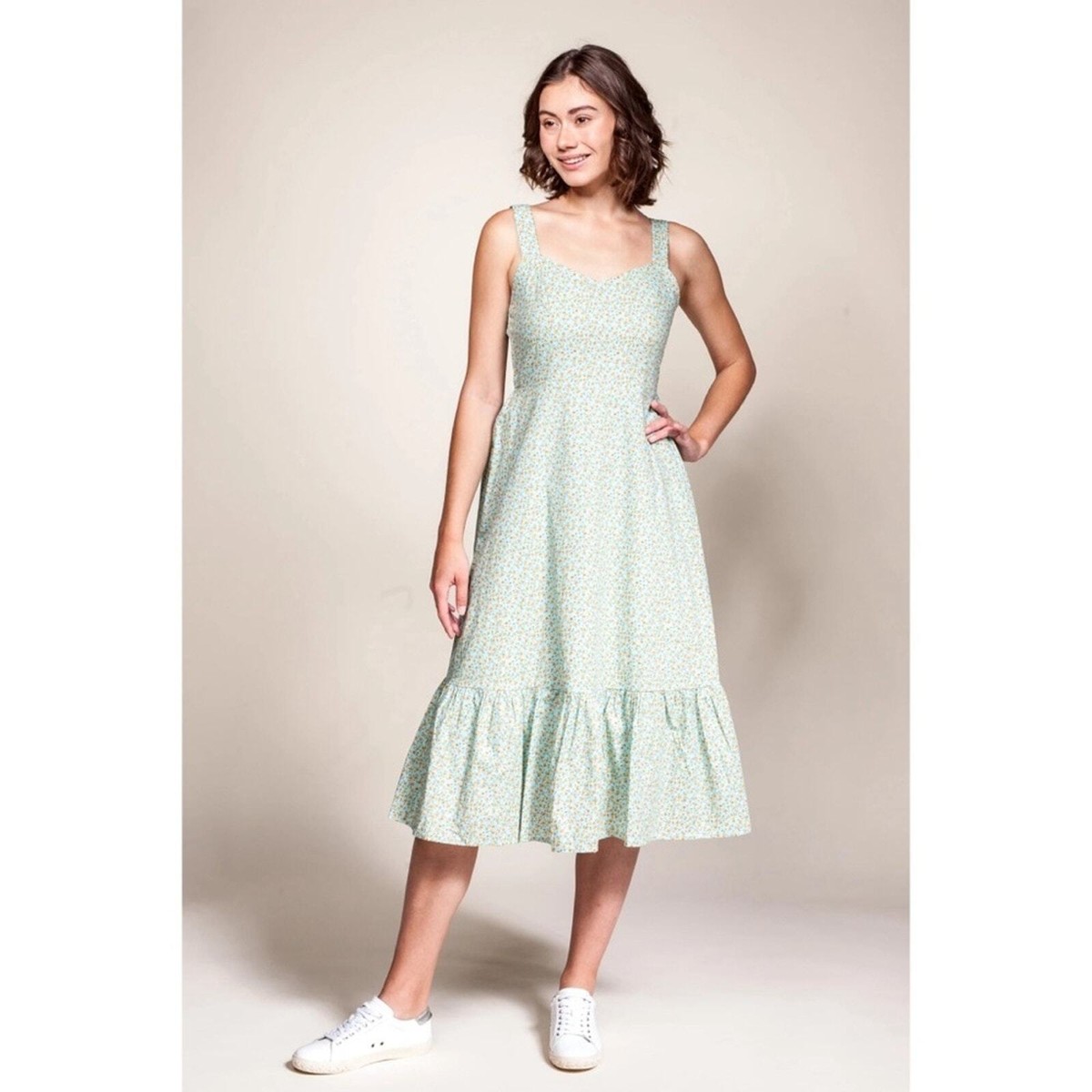selma midi dress FLUTTER SLEEVE YOKED ASYMMETRICAL MIDI SKIRT – Maggy London