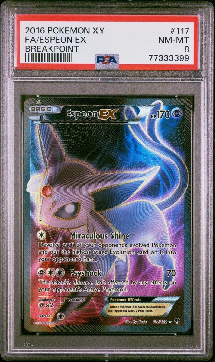 Espeon EX Breakpoint Full Art 117/122 PSA 8 NM-MT Pokémon XY Espeon EX Breakpoint Full Art 117/122 PSA 8 NM-MT Pokémon XY