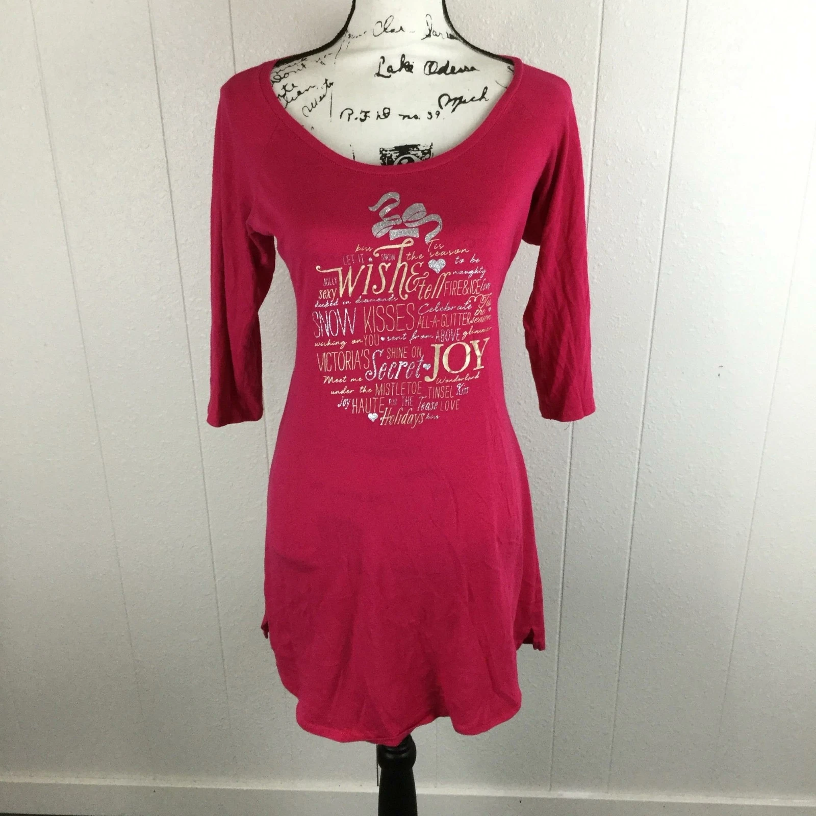 UNDERCOVER Abito Camicia Rosa VICTORIA'S SECRET Grafica Girocollo Maniche 3 4 Donna Taglia S