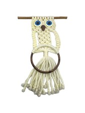 70s VTG Owl Wall Hanging Handmade Macrame Owl Towel Hanger Retro Boho Hippie