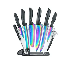 PURPLECHEF 10 PCS Titanium Coated Iridescent Rainbow Kitchen Knives Set Knife