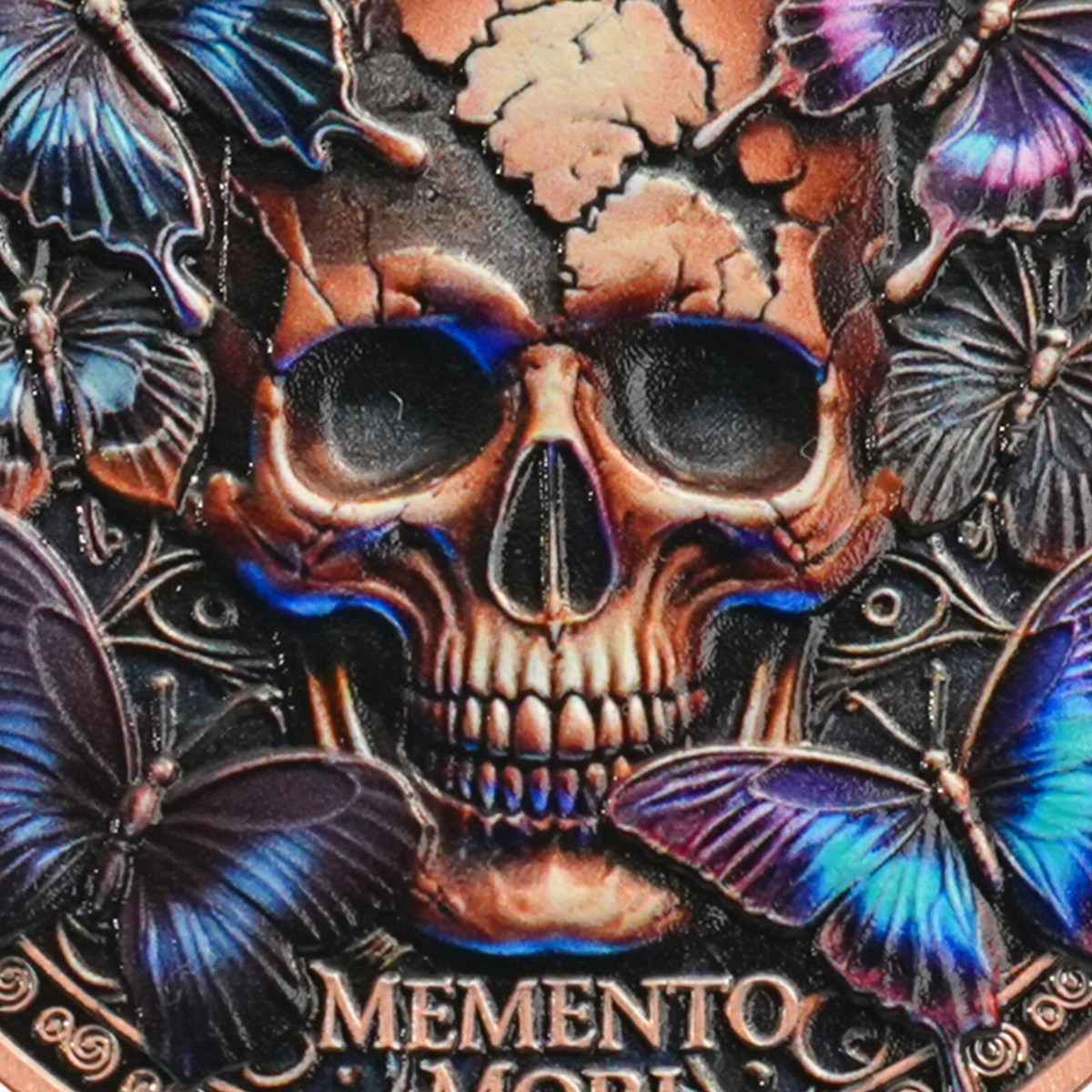 Human Skull Collectible Butterfly Skull Memento Mori Coin - Hourglass ...