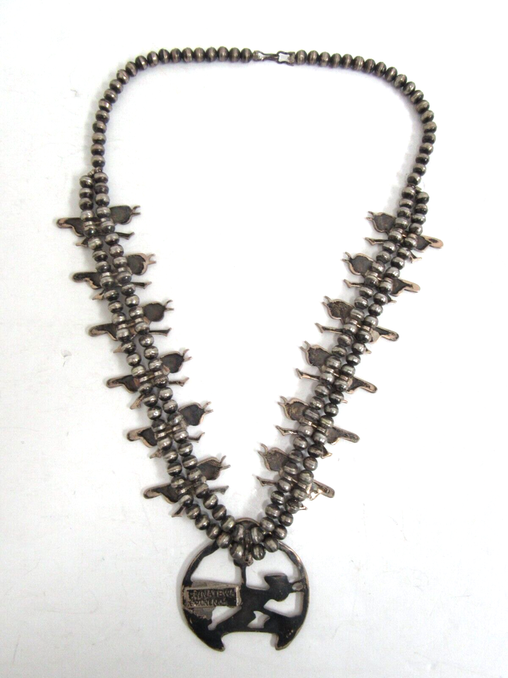 Vtg P.W. Natewa Zuni Multi Stone Inlay Roadrunner Squash Blossom