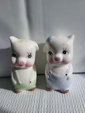  Vintage Pigs in Overalls Salt Pepper Shaker Ceramic Set