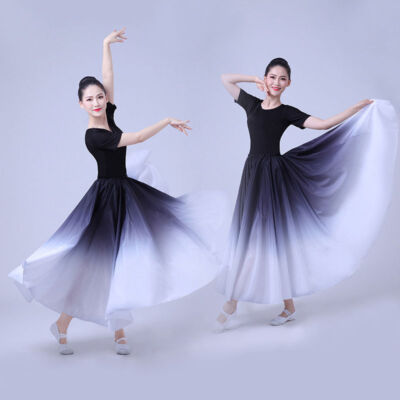 180-720 Degrees Ballet Dance A-line Skirts Swing Elegant Long