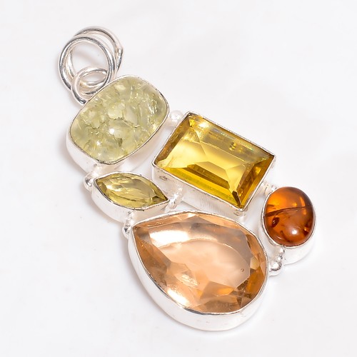 Colgante de plata 925 con piedras preciosas de citrino de morganita joyería de moda 1,9" ARP-5162 - Imagen 2 de 3