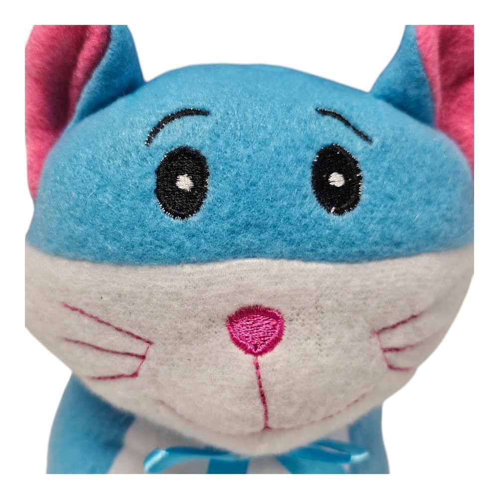 Blue and White Plush Cat Stuffed Animal Toy with Stitched Eyes 7 Inch