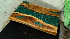 Green Epoxy Resin Top Dining Table Wooden Live Edge Cafeteria Modern Arts Decors