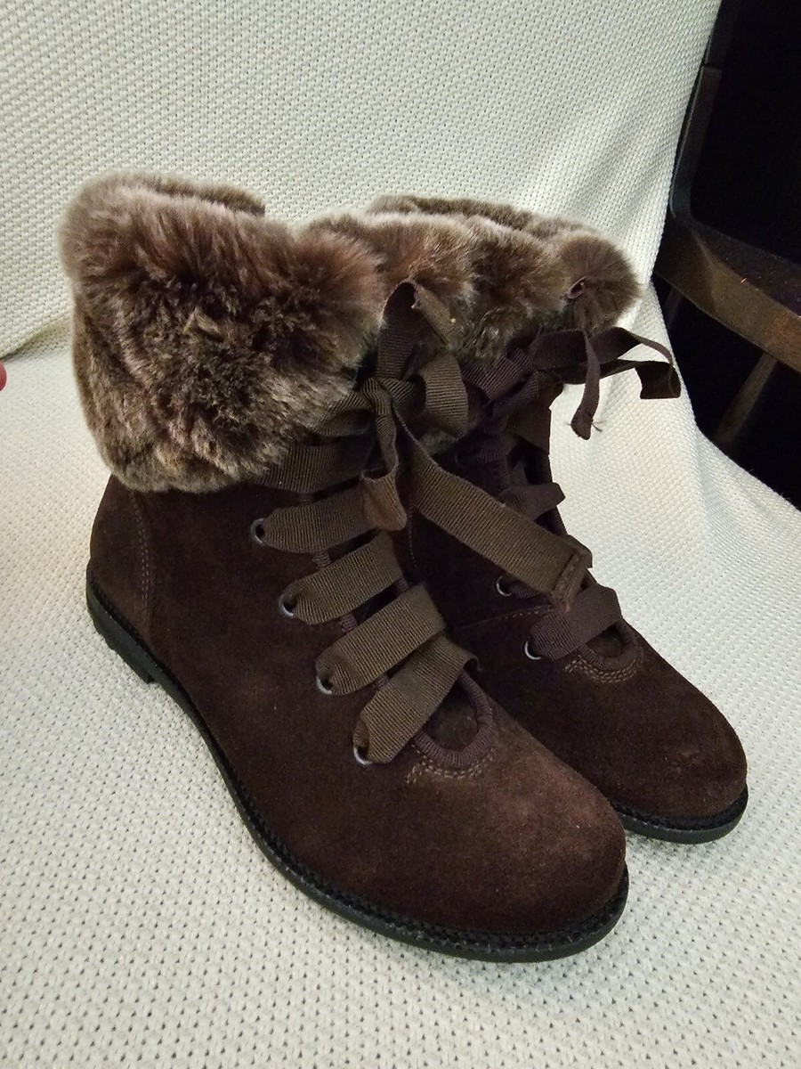 Andrea Montelpare genuine suede with real rabbit fur ankle boots girls size  eu34