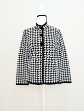 Elena Solano Black White Knit Houndstooth Jacket Sweater Cardigan Wool Blend S