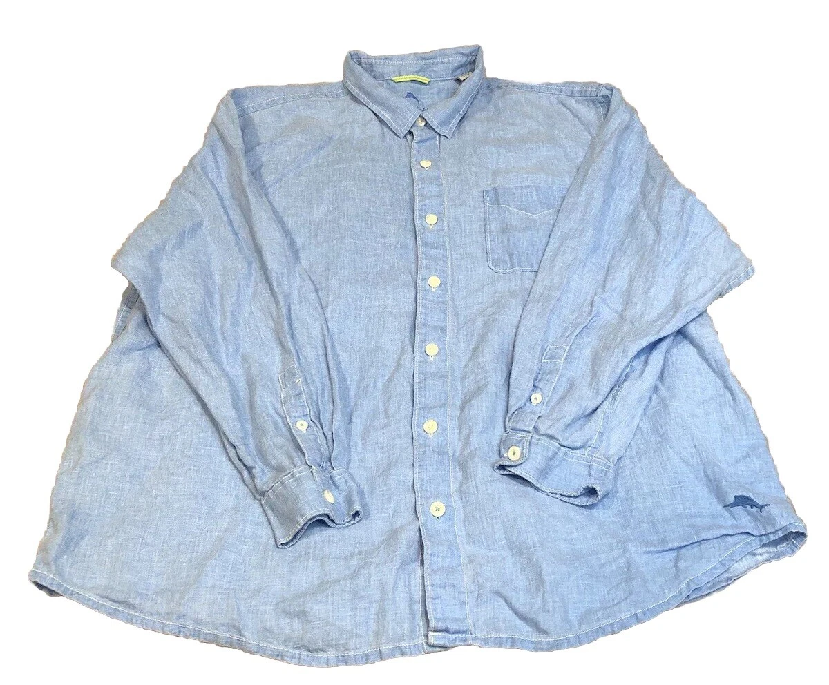 Tommy Bahama Blue Long Sleeve Button Up Shirt Men’s 2XLB/2TGG 100% Linen