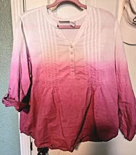 Collections ETC White & Pink Ombre Shirt Size L