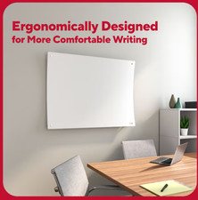 TRU RED Ergonomic Curved Magnetic Glass Dry-Erase Whiteboard, 4' x 3' LOCAL ONLY