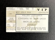 1993 ANTHRAX  Concert Ticket Stub DEER CREEK NOBLESVILLE INDIANA IN