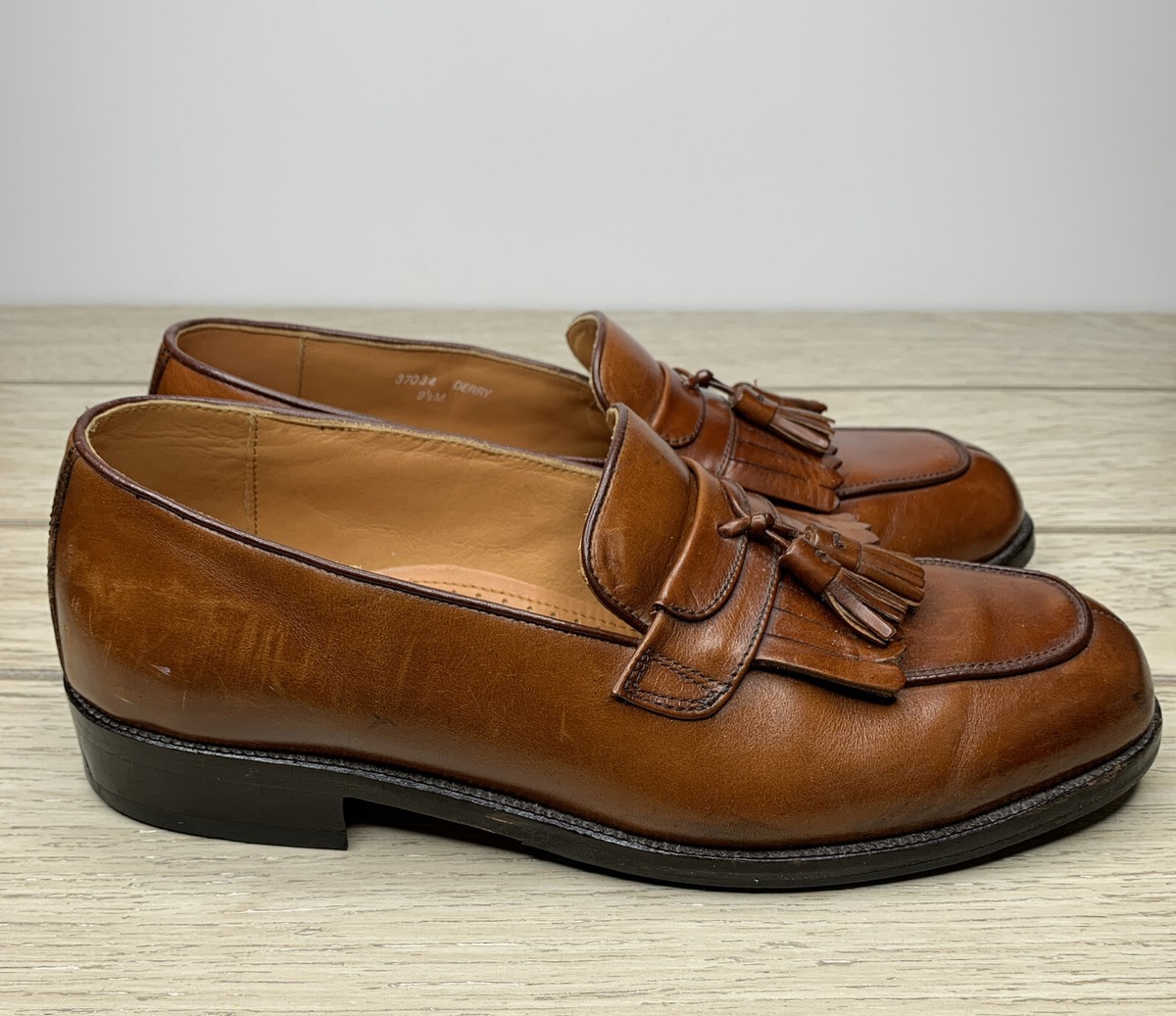 French Shriner Cognac Brown Oxfords Tassel Flap Mens Shoes 37034