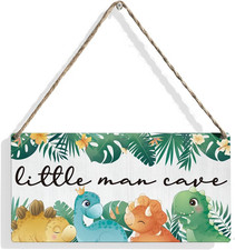 Little Man Cave Sign Dinosaur Woodland Nursery Room Decor for Baby Bedroom Jungl
