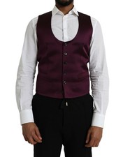 Dolce & Gabbana Maroon Satin Silk Waistcoat Dress Formal Men's Vest Authentic
