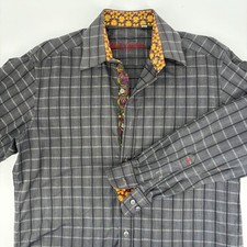 Robert Graham Embroidered Plaid Multi-Color Flip Cuff Button Up MED Quiet Luxury