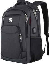 Anti-Theft Laptop Backpack with USB Port, Water Resistant, Fits 15.6" - Black