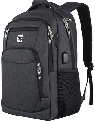 Anti-Theft Laptop Backpack with USB Port, Water Resistant, Fits 15.6'' - Black