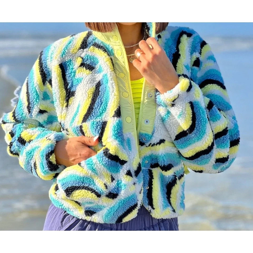 Новый размер XSmall XS Free People Movement Rocky Ridge - синий радужный комбинированный пушистый мех - Изображение 2 из 4