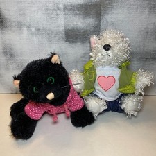 Lot of 2 Webkinz Plush Black Cat  Terrier w/ Clothes   No Codes   Ganz