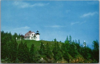 c1960s Mount Desert Island, Maine Postcard BEAR ISLAND LIGHT HOUSE Panorama View