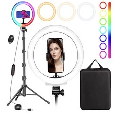 MICCYE Ring Light with Tripod Stand and Phone Holder Tall 180 cm, 10 inch RGB S
