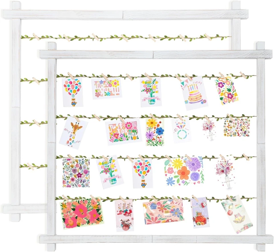 Charming 2-Pack Wall-Mounted Photo Collage Board with 30 Clips, Rustic Style - Image 3 of 4