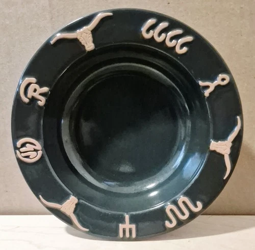 Frankoma Oklahoma USA King Ranch Green 7.75" Soup Bowl Texas Longhorn Pottery.
