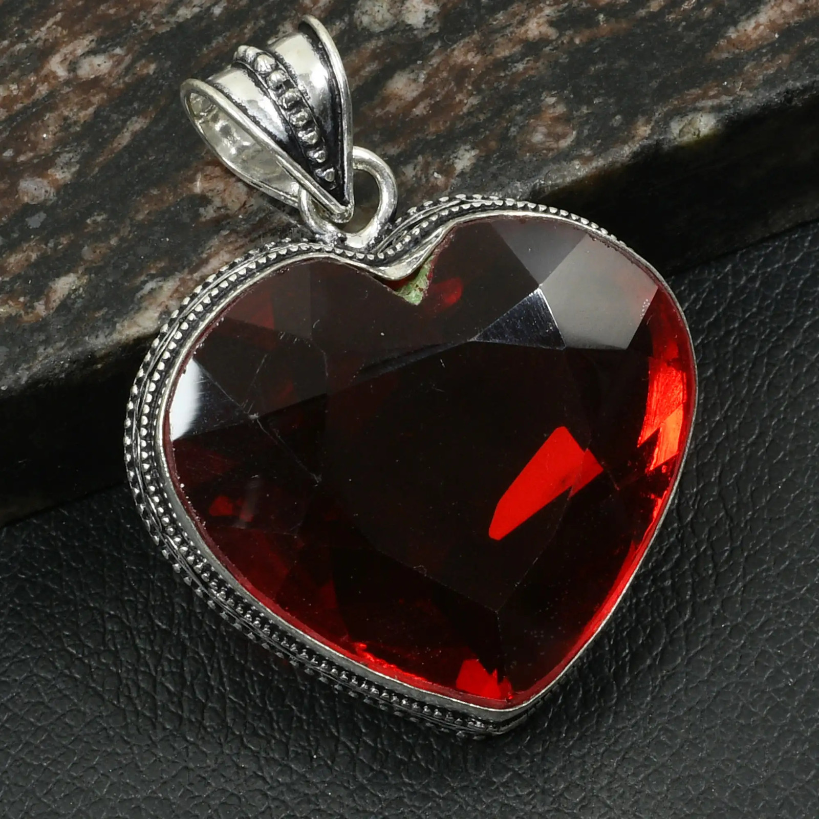 Garnet Gemstone Ethnic Handmade Antique Design Pendant Jewelry 2.2