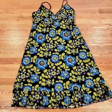 Ralik Black Multi Dress A-Line Mini Lined Y2K Graphic Print Cotton Blue Sz L