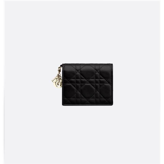 Dior Lady Mini Wallet in Black with Gold M900 Hardware