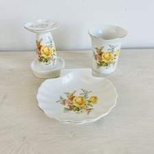 Vintage Royal Crown Vanity Set Yellow Rose Gold Trim Porcelain