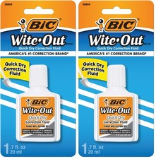 BIC Wite-Out Correction Fluid, White, 20mL Quick 1 Count Pack of 2 , White
