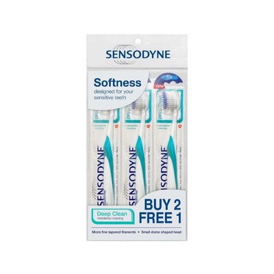 3 x SENSODYNE DEEP CLEAN SOFT Toothbrush Silky Bristles for Sensitive Teeth