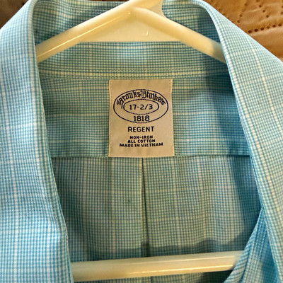 Brooks Brothers 1818 Regent Non-Iron Blue Check Dress Shirt 17.5 34/35