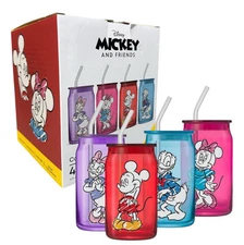 Joy Jolt Disney Mickey Mouse & Friends Color Sketch Tumbler Glasses with Lids