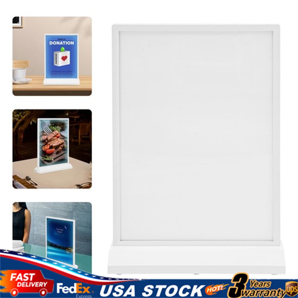 Menu Board Holder Rechargeable LED Sign Holder A4 Poster Display Stand White