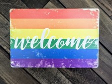 Rainbow Welcome Sign - LGBTQ Pride Home Decor - Gay Friendly Art - 12 x 8 in