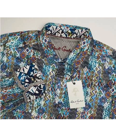 Chemise Western Robert Graham XL – Carreaux Colorés, Broderies, Coton – Boutonnage Classique