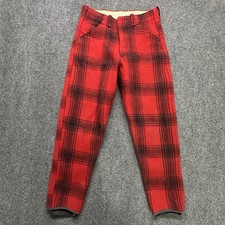 Vintage Northway Red Black Plaid Wool Hunting Pants USA Made 29x26 Buffalo Check
