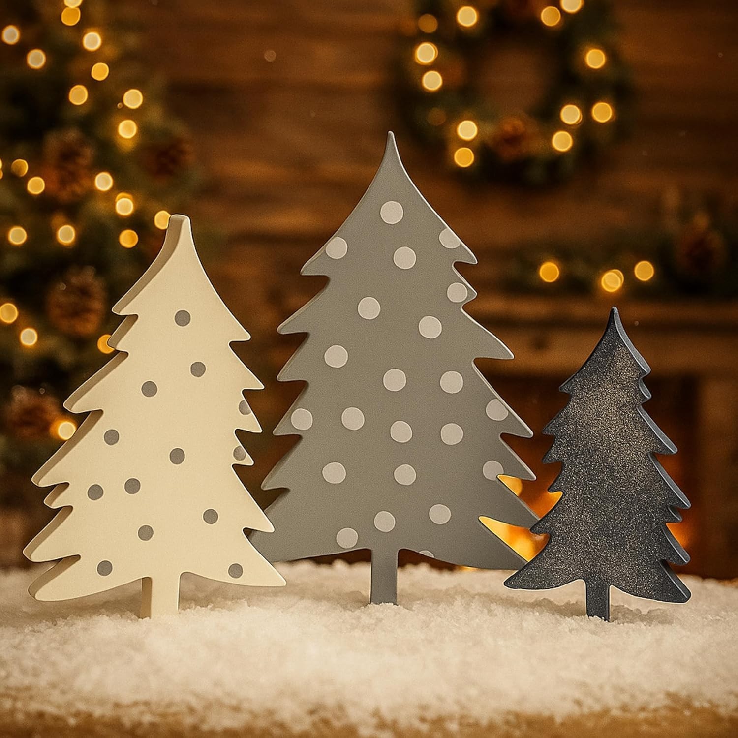 Chunful 3 Pcs Farmhouse Wooden Christmas Tree Sign Tabletop Decor Rustic Gray Wh