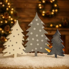 Chunful 3 Pcs Farmhouse Wooden Christmas Tree Sign Tabletop Decor Rustic Gray Wh