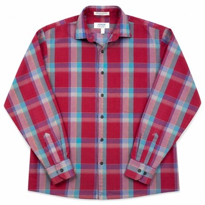 Vintage Arrow Sport Plaid Long Sleeve Button Down Shirt Size M Long