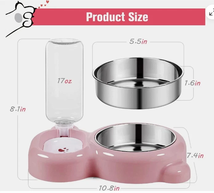 Conjunto de tigelas de água e comida de gato para cachorros com dispensador de água e aço inoxidável - Imagem 4 de 4