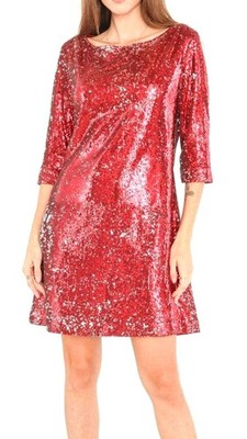 VEGAS Paris Kleid 3/4-Arm Pailletten ''Red Passion'' - Glitzer - Pailletten - NEU