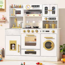 Wooden Play Kitchen for Kids Ages 3-8 with Lights Sounds, Pretend Play Kitchen